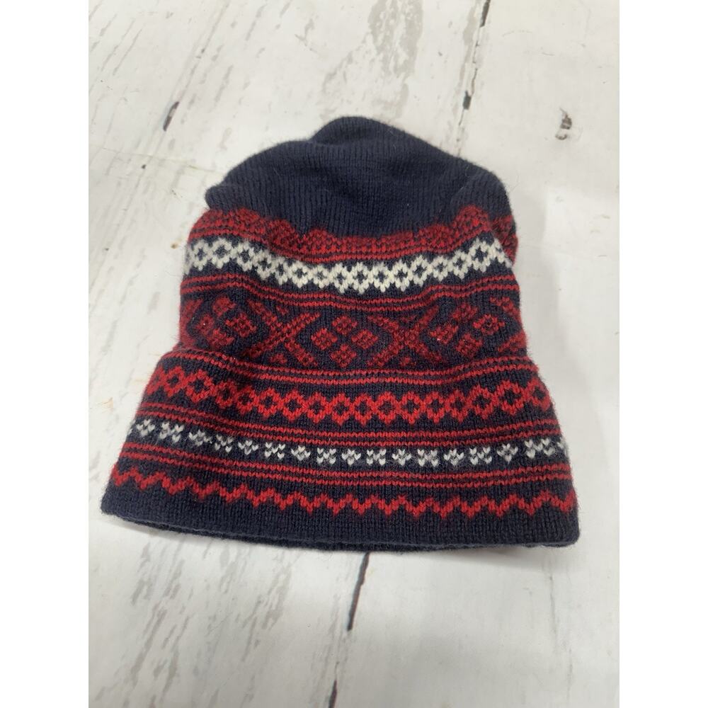 STOWE WOOLENS HAT Ski Wool Handcrafted Blue Red Blue